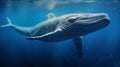 Majestic Blue Whale Swimming in Ocean Depths. Generative ai