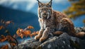 Majestic bobcat sitting in grass, looking at camera generated by AI