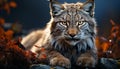 Majestic bobcat staring, fur close up, beauty in nature generated by AI