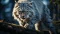 Majestic bobcat staring, wildcat beauty in nature generated by AI