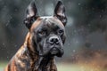 Majestic Boxer Dog Portrait with Intense Gaze during Light Snowfall in Natural Outdoor Setting Royalty Free Stock Photo