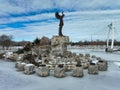 Majestic bronze statue of the Keeper of the Plains in Wichita, Kansas