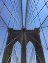 Majestic Brooklyn Bridge Cables and American Flag Royalty Free Stock Photo