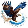 Majestic Brown and Blue Eagle in Flight with Abstract Water Splashes Royalty Free Stock Photo