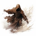 Majestic Brown Cloaked Man: Realistic Fantasy Art Comic Royalty Free Stock Photo