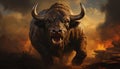 Majestic buffalo grazing in African sunset, displaying strength and aggression generated by AI Royalty Free Stock Photo