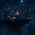 Majestic castle illuminated at night on a cliff Royalty Free Stock Photo