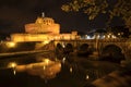 Majestic Castle of Saint Angel over the Tiber river by night in Rome, Italy