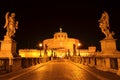 Majestic Castle of Saint Angel over the Tiber river by night in Rome, Italy