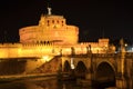 Majestic Castle of Saint Angel over the Tiber river by night in Rome, Italy