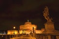 Majestic Castle of Saint Angel over the Tiber river by night in Rome, Italy