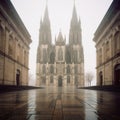 Majestic Cathedral with Towering Spires and Stained Glass Windows