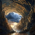 Majestic Cavern with a Sky High Ceiling with lightning Royalty Free Stock Photo