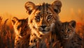 Majestic cheetah, lion, tiger beauty in nature, Africa sunset generated by AI