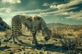 Majestic Cheetah Roaming in its Natural Habitat, Scenic Arid Landscape under a Cloudy Sky Wildlife Photography