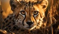 Majestic cheetah staring, beauty in nature, wild animal tranquility generated by AI Royalty Free Stock Photo