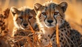 Majestic cheetah staring, beauty in nature, wilderness area generated by AI Royalty Free Stock Photo