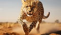 Majestic cheetah walking in African wilderness, beauty in nature generated by AI