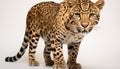 Majestic cheetah walking, staring, , striped, spotted, close up generated by AI