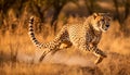 Majestic cheetah walking in the wilderness, watching nature tranquil beauty generated by AI Royalty Free Stock Photo