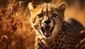 Majestic cheetah, wild beauty, looking away, mouth open, hunter generated by AI