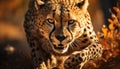 Majestic cheetah, wild beauty, spotted in African savannah generated by AI