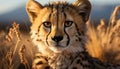 Majestic cheetah, wild beauty, staring into the African sunset generated by AI