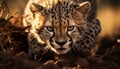 Majestic cheetah, wild beauty, staring, nature tranquil wilderness generated by AI