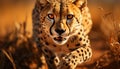 Majestic cheetah, wild beauty, staring, nature tranquility, African sunset generated by AI Royalty Free Stock Photo