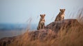 Majestic Cheetahs Overlooking Serengeti Plains Royalty Free Stock Photo