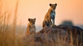 Majestic Cheetahs Overlooking Serengeti Plains Royalty Free Stock Photo