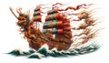 A Majestic Chinese-Styled Trade Ship Illustrated in Watercolor: Empress of the Winds