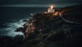 Majestic cliff beacon illuminates famous Asturias coastline at dusk generated by AI
