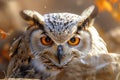 Majestic Close up Portrait of a Eurasian Eagle Owl with Intense Orange Eyes in Natural Habitat Royalty Free Stock Photo