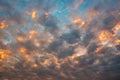 Majestic clouds burning by sunset. Sky background Royalty Free Stock Photo