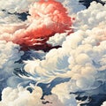 Majestic clouds in a colorful, rococo-inspired painting and illustration (tiled)