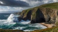 Dramatic Coastal Cliffs and Crashing Waves on the Irish Coastline Landscape Royalty Free Stock Photo