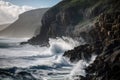 majestic coastal cliffs, with waves crashing against the rocks below