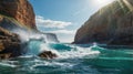 Dramatic Ocean Wave Crashing Against Rocks on a Sunny Day Royalty Free Stock Photo