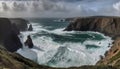 Majestic coastline, eroded rock, breaking wave, beauty generated by AI