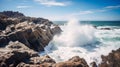 Majestic Coastline with Waves Breaking along the Water Royalty Free Stock Photo