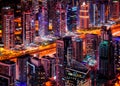 Majestic colorful dubai marina skyline during sunset. Dubai marina, United Arab Emirates.