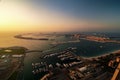 Majestic colorful dubai palm island during beautiful sunset. Dubai marina, United Arab Emirates. Royalty Free Stock Photo