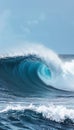 Majestic colossal ocean wave rising dramatically under clear blue sky with copy space