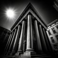 majestic columns silhouetted against a backdrop of a stunningly bright sun