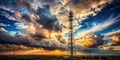Majestic Communication Tower Piercing a Cloudy Sky A Powerful Symbol of Modern Wireless Infrastructure Royalty Free Stock Photo