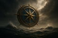 A majestic compass rose guides through tempestuous ocean waves under a dramatic sky, symbolizing direction amidst challenge Royalty Free Stock Photo