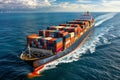 Majestic container ship at sea, laden with vibrant containers, navigating vast ocean. AI generated. Royalty Free Stock Photo