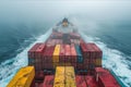 Majestic container ship at sea, laden with vibrant containers, navigating vast ocean. AI generated. Royalty Free Stock Photo