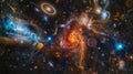 Majestic Cosmic Display: Galaxy, Nebula, and Planetary Orbits Visualized